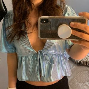 Peplum tie front top 💙